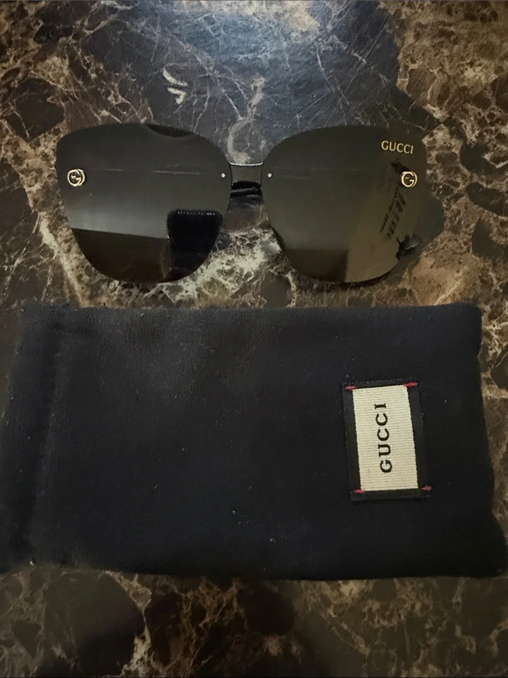 Gucci Black Gradient Rimless Sunglasses with Gold Accents